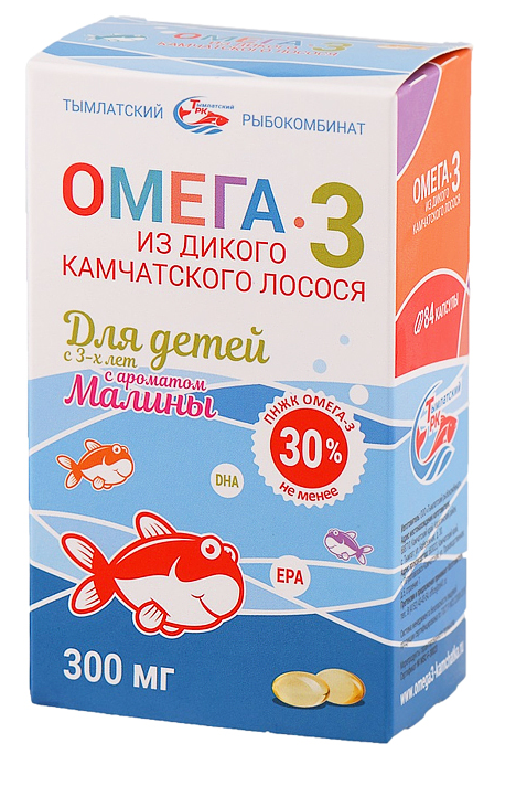 Омега-3 из дикого камчат лосося капс д/дет с 3-х лет (малина) 300 мг х84